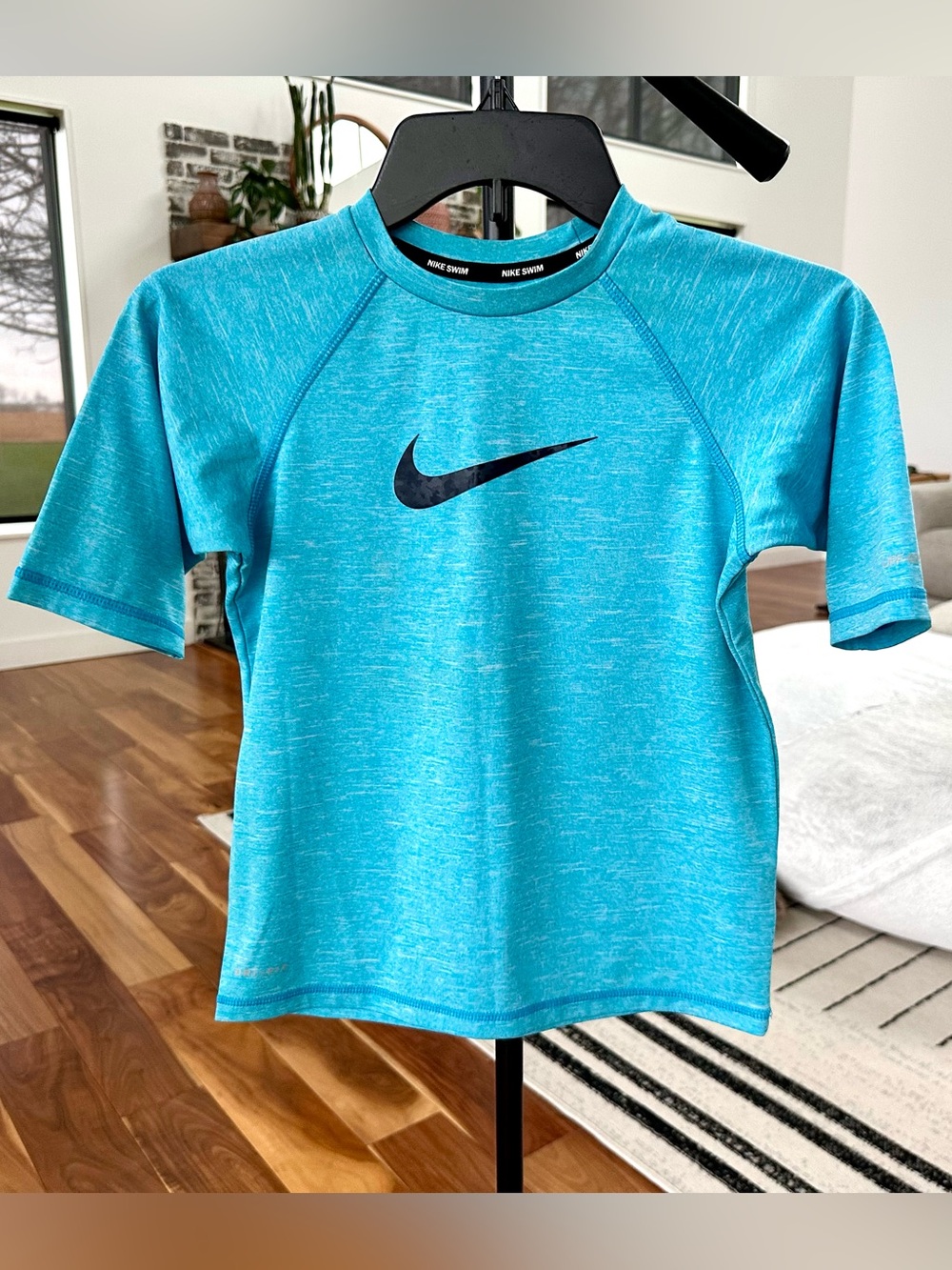 Boys 8-10 Nike Aqua Blue Short-Sleeve Swim Tee